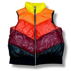 Love And Sports Women’s Size L (12-14) Multicolor Retro Stripe Puffer Vest